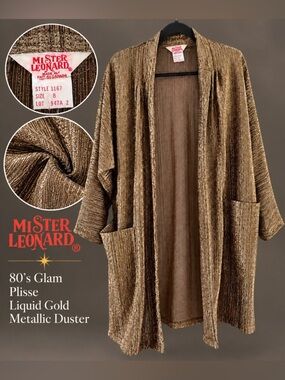 Vintage 80s Mister Leonard Liquid Gold Metallic Duster – Size 8